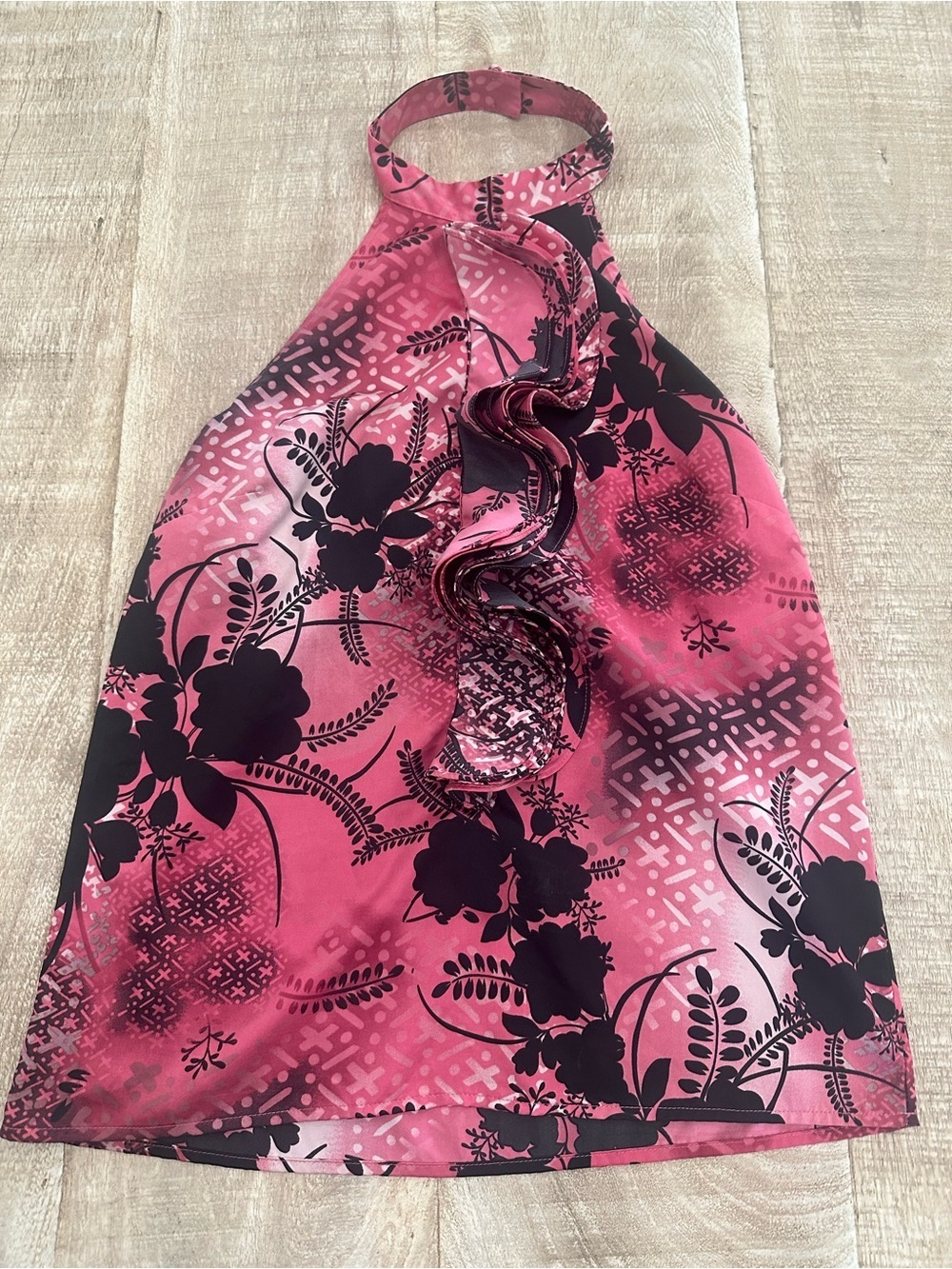 The Limited Pink Black Floral Halter Top | Size S | Ruffle Front